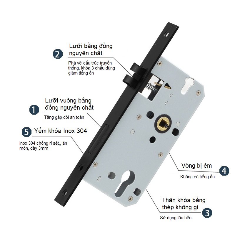 Khoá cửa phòng ngủ bằng đồng màu đen 925A.BL 6