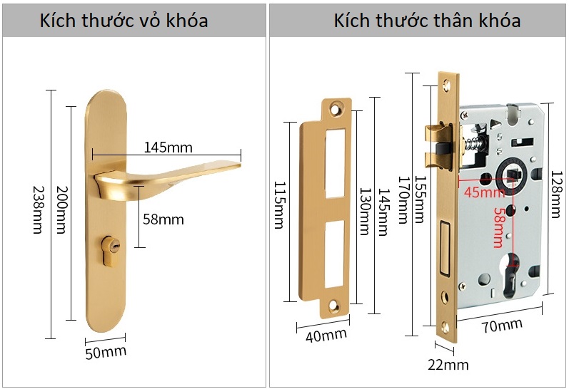 Khóa cửa phòng hiện đại bằng đồng BR666-102 13