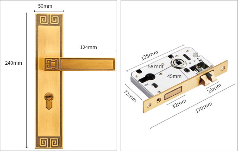 Khoá cửa cổ điển Châu Á hợp kim kẽm A684-211 6