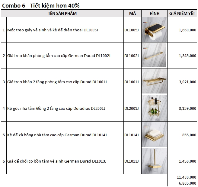 Combo 6 phụ kiện nhà tắm Germany Durad DL7006 1