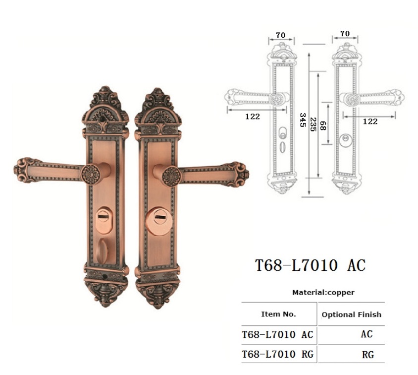 Khóa cửa chính bằng đồng thau biệt thự T68-L7010 8