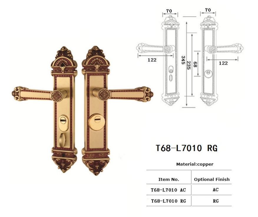 Khóa cửa chính bằng đồng thau biệt thự T68-L7010 9