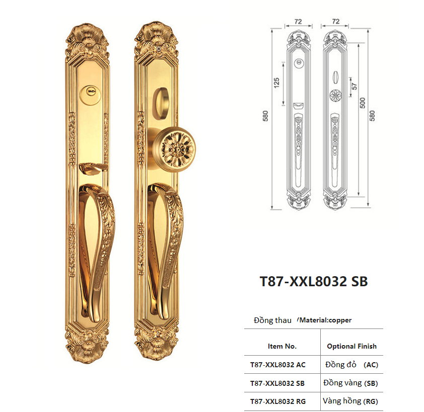 Khóa cửa chính cho biệt thự bằng đồng T87-XXL8032 14