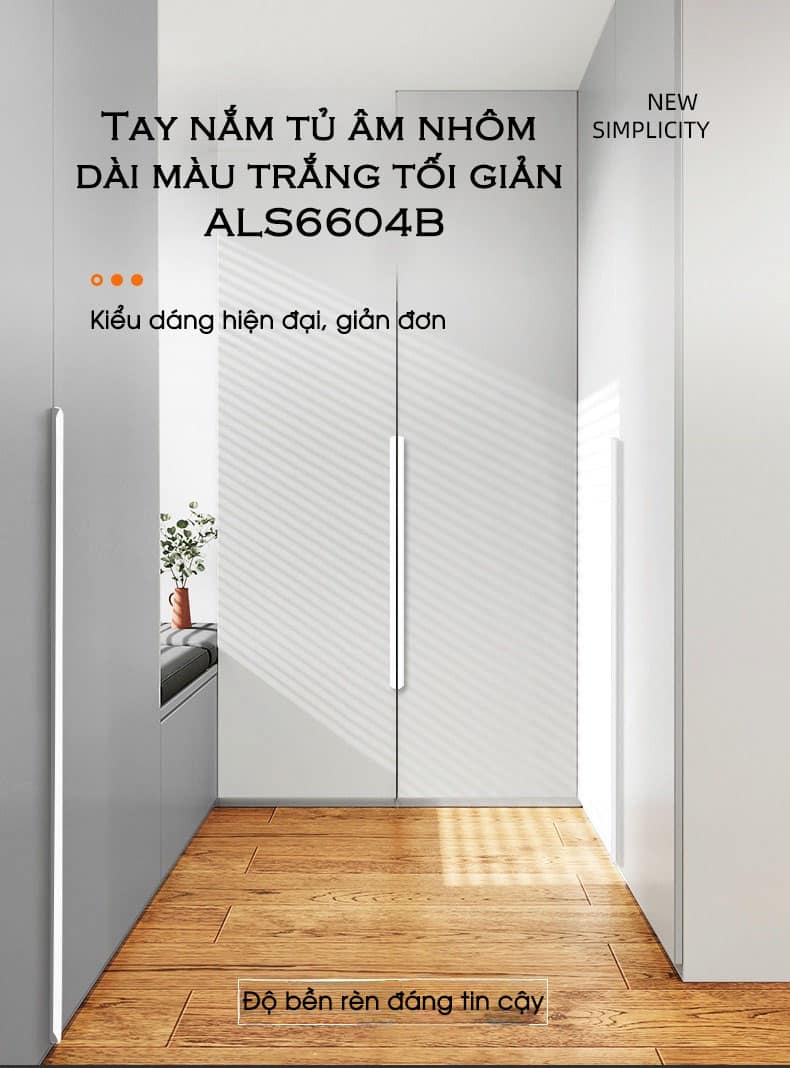 Tay nắm tủ âm nhôm dài màu trắng chữ F ALS6604BF 16