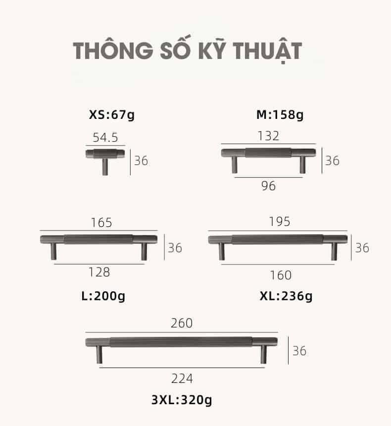 Tay nắm tủ bằng đồng màu đen kiểu Ý L3100-A 15