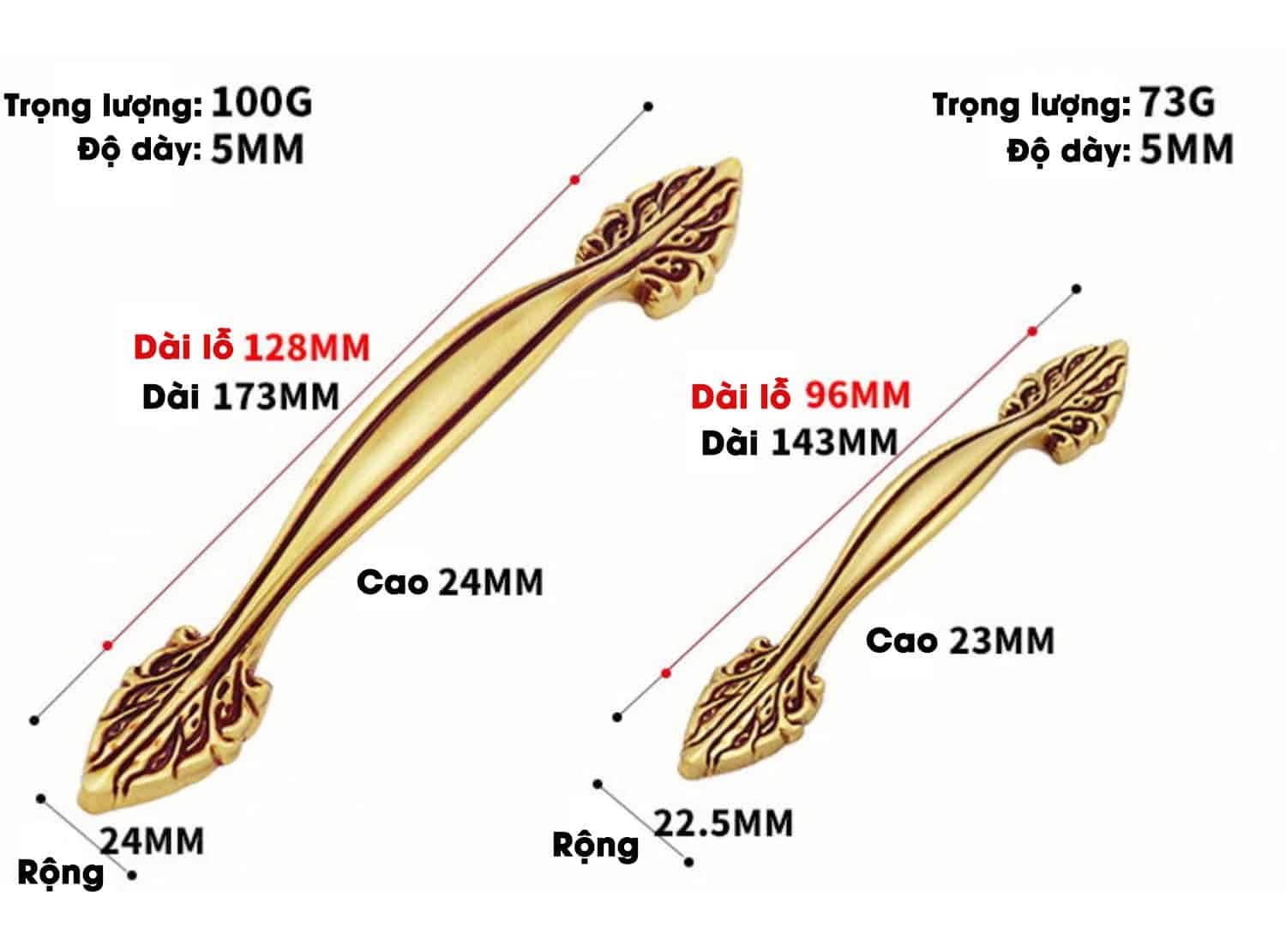 Tay nắm tủ đồng nguyên chất đặc ruột cao cấp LDS6610 15