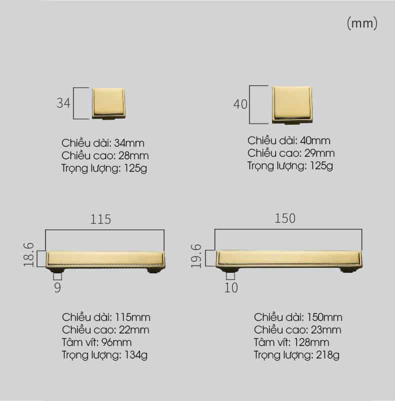 Tay nắm tủ đồng vàng hiện đại kiểu Ý L3054 12