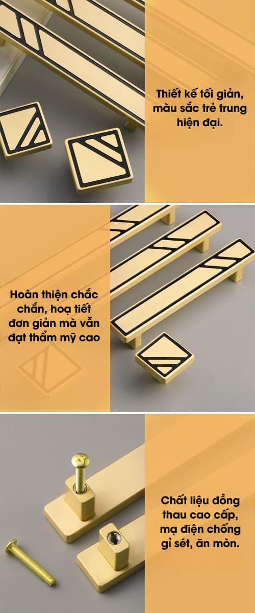 Tay nắm tủ đồng vàng hiện đại tối giản T2943 12