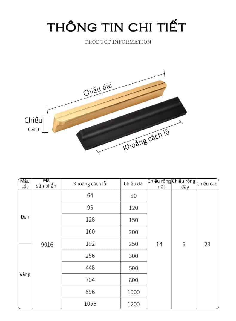 Tay nắm tủ nhôm dài cho tủ quần áo màu vàng ALS9016G 25