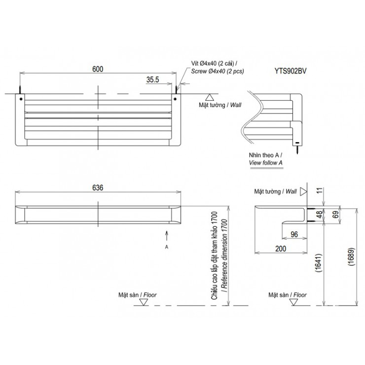 Thanh treo khăn 2 tầng G TOTO YTS902BV