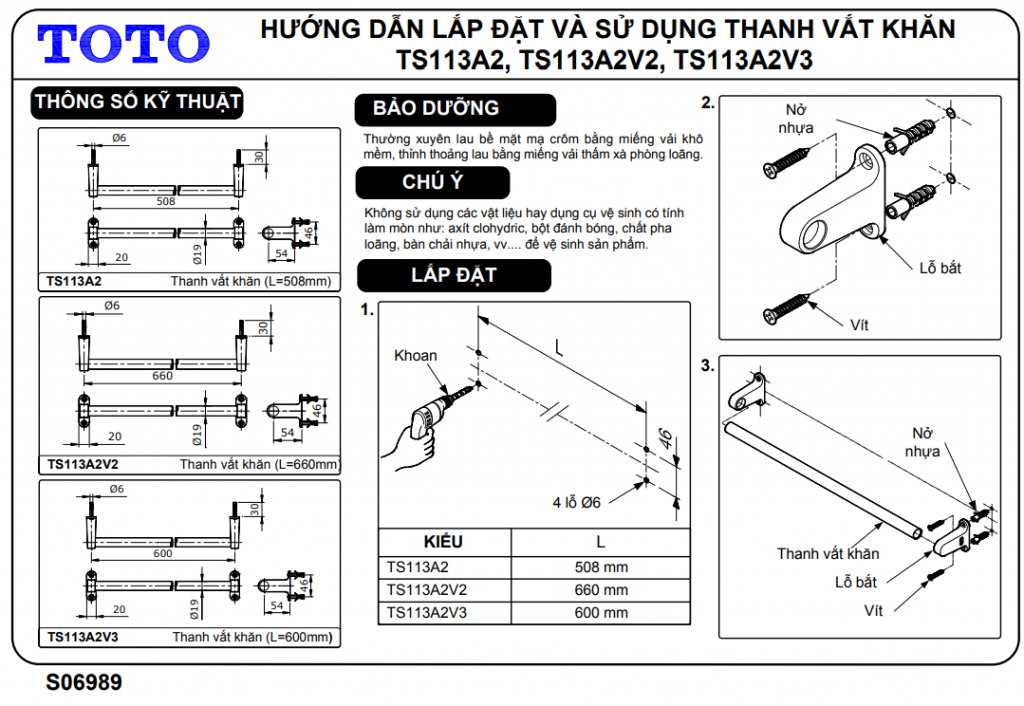 Thanh treo khăn đơn cao cấp TOTO TS113A2V2 2