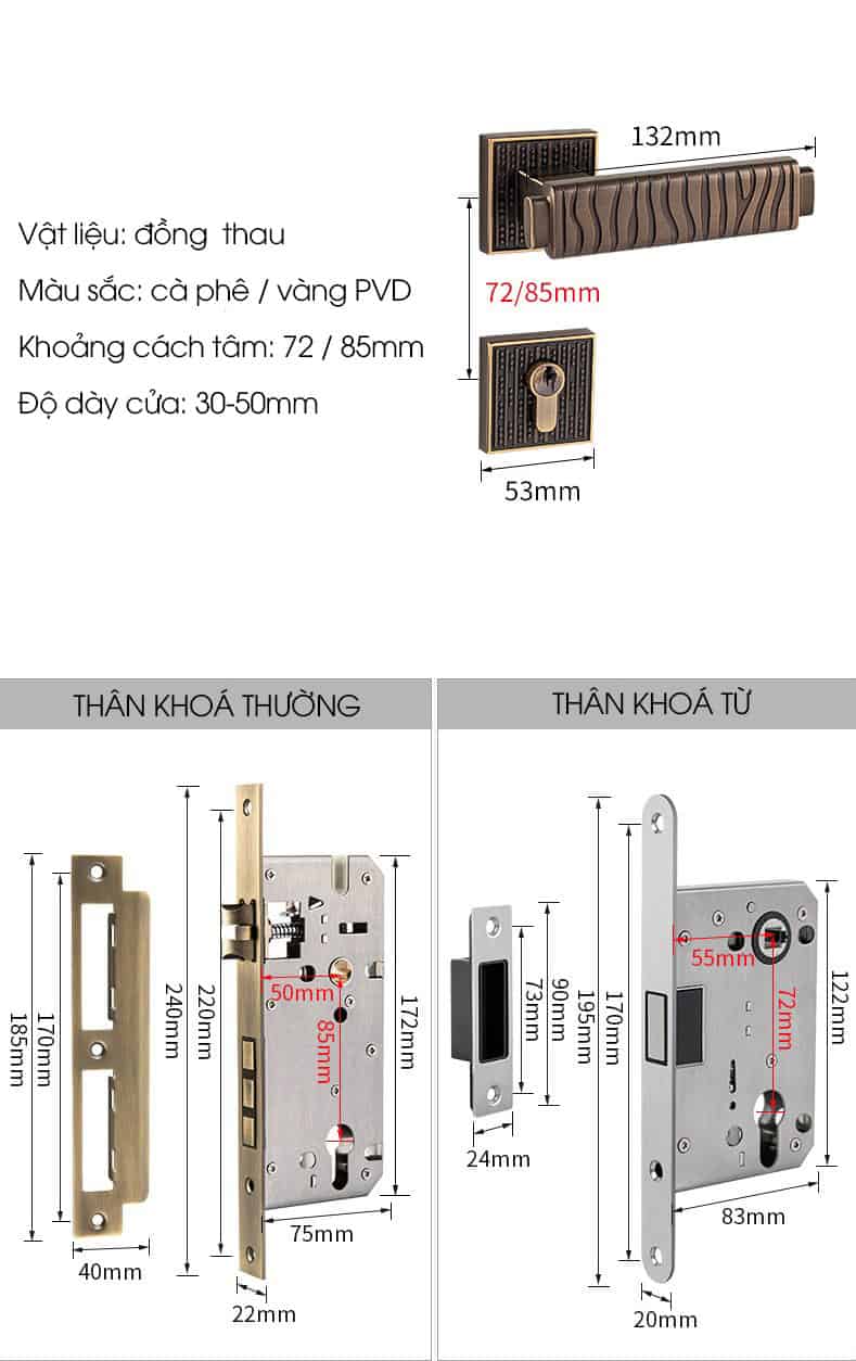 Khoá tay gạt cao cấp bằng đồng màu nâu BR2201 8