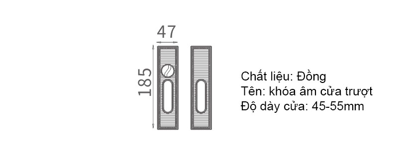 Khóa âm cửa lùa trượt bằng đồng KDC9106 6