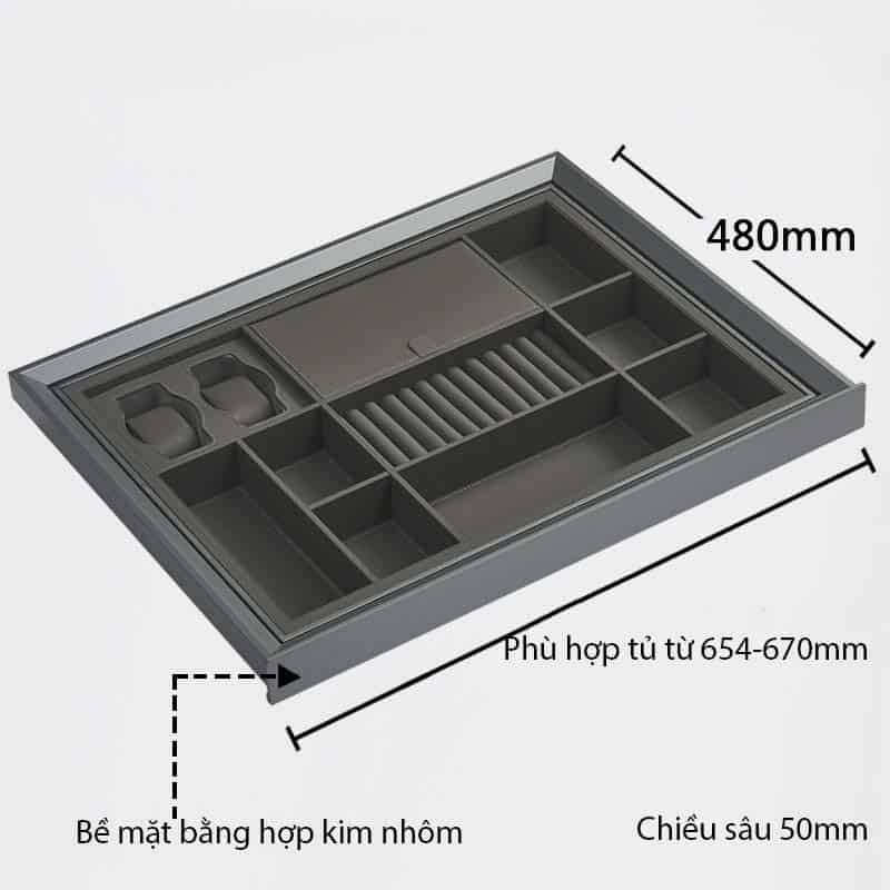 Ngăn kéo chia ô đựng trang sức bọc da tay nắm kính YLF054 12