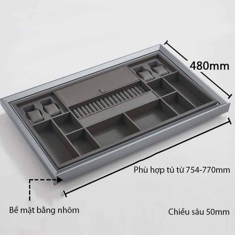 Ngăn kéo chia ô đựng trang sức bọc da tay nắm kính YLF054 13