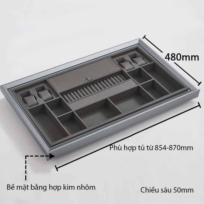 Ngăn kéo chia ô đựng trang sức bọc da tay nắm kính YLF054 14
