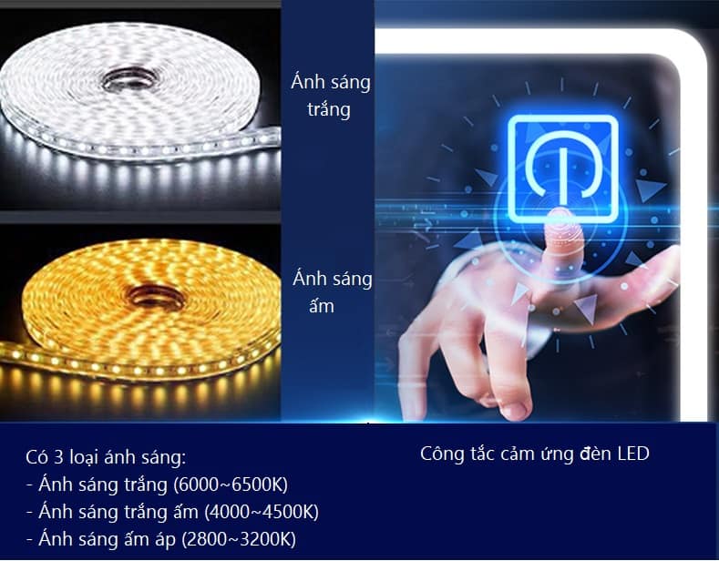 Gương đèn led thông minh hình chữ nhật HSI8377 7