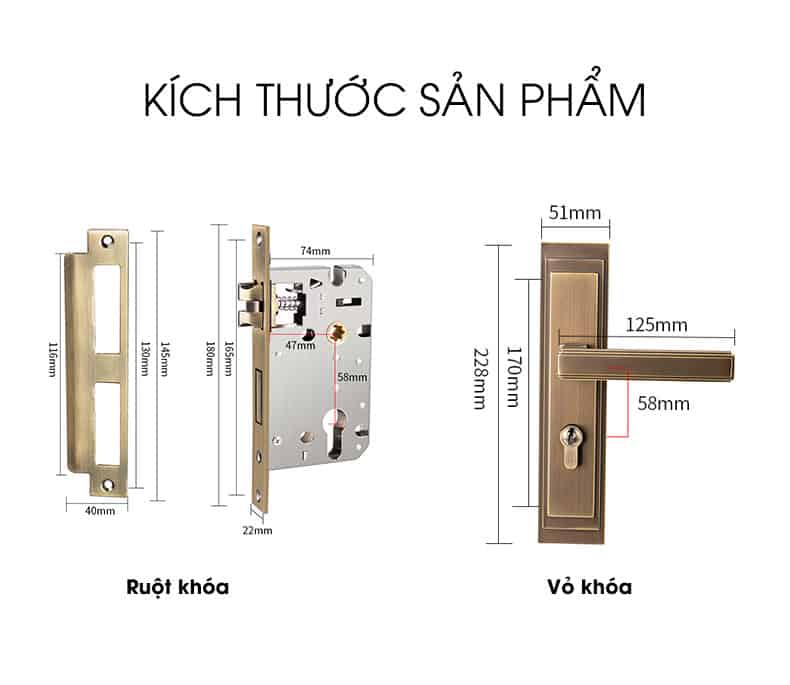 Khóa tay gạt liền khối cao cấp bằng đồng BR51 12