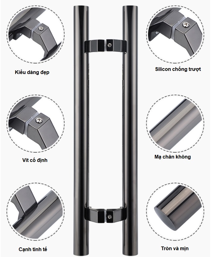 Tay nắm cửa kính inox chân trượt nhiều màu QB-9824MN 10